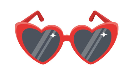 Red heart-shaped sunglasses Page with grey lenses and star reflections.
