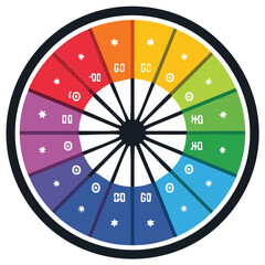 Obraz premium Vibrant Rainbow Color Wheel of Fortune with Mystical Abstract Symbols