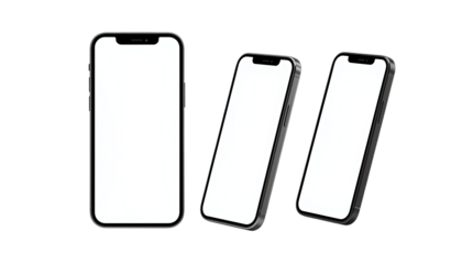 Three blank smartphones in different angles