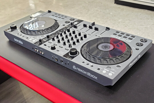 Bangkok, Thailand January 23, 2025 Pioneer DJ DDJ-FLX6-GT 4-Channel DJ Controller for Rekordbox and Serato DJ Pro on a Table.
