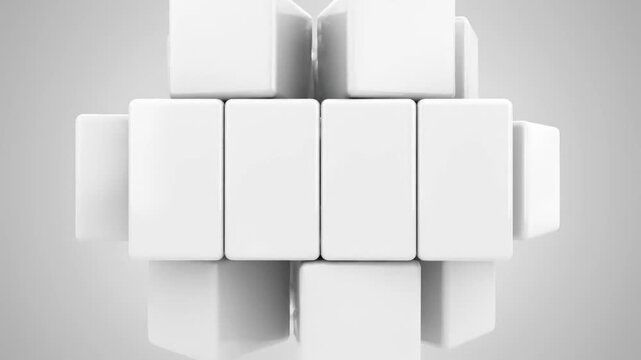 a stack of white cubes in a creative and modern arrangement . use as multipurpose tittle intro, background. product mockup. motion graphics background