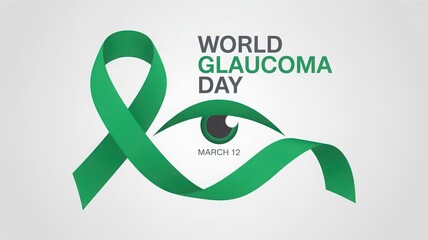Awareness for World Glaucoma Day represented by a green ribbon and an eye graphic