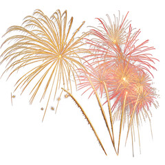 Vibrant Golden and Red Fireworks Display for Celebrations and Festivals, Festive Light Explosion Isolated on White Background