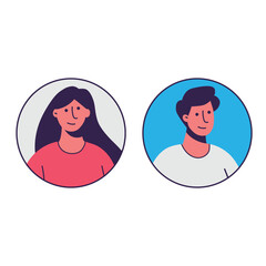 Male and Female Avatar Icons Flat User Profile Illustration