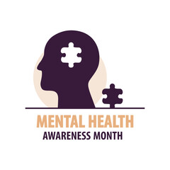 Mental Health Awareness Month Concept with Human Head and Puzzle
