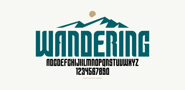 Bold simple sans serif display font for logos headers or slogans, elegant vector thick and beautiful geometric typeface, uppercase letters alphabet with numbers, poster and advertising.