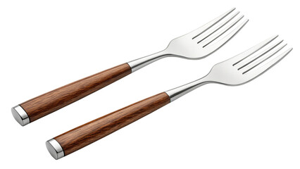 Two wooden handled forks isolated on transparent background