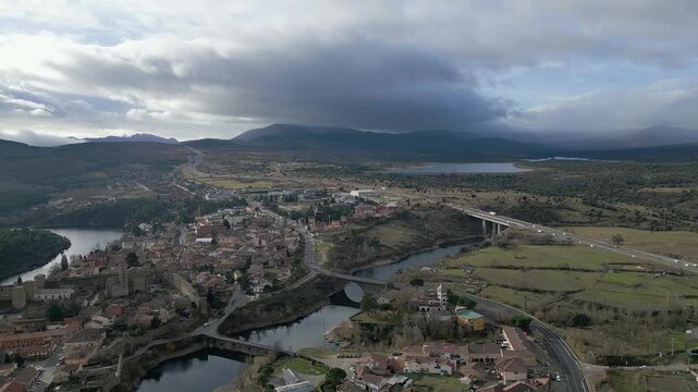 A1 motorway from Madrid to Burgos as it passes through the medieval town of Buitrago del Lozoya