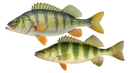 Fototapeta premium Two yellow perch fish isolated on transparent background