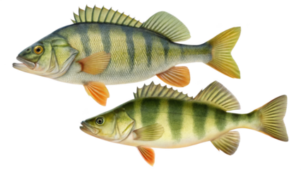 Two yellow perch fish isolated on transparent background