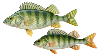 Fototapeta premium Two yellow perch fish swimming isolated on transparent background