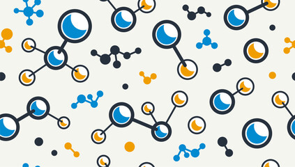 Molecules seamless pattern, vector endless background with a lot of different molecules that can be used separately as an icons or illustrations, chemistry and pharma wallpaper.