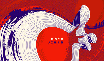 Asia style red bright vector abstract background, painted wallpaper in Japan style, dynamic lines in 3D perspective.