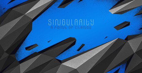 Polygonal dynamic chaos shapes vector abstract background, low poly 3D dimensional wallpaper with broken form in motion and energy.