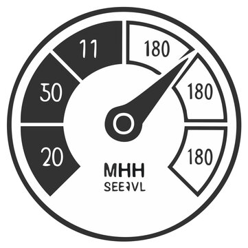 Speedometer gauge with arrow pointing to the 180 mph mark in a graphic
