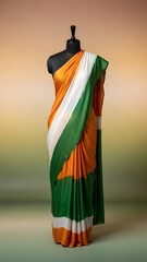 Indian tricolor saree draped on a mannequin vibrant and celebratory display