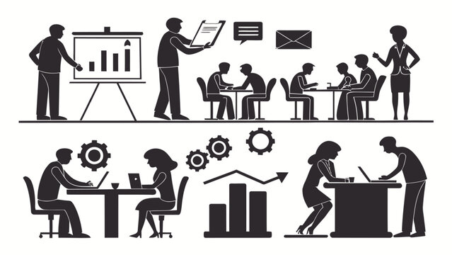 Business professionals working collaboratively in modern office
