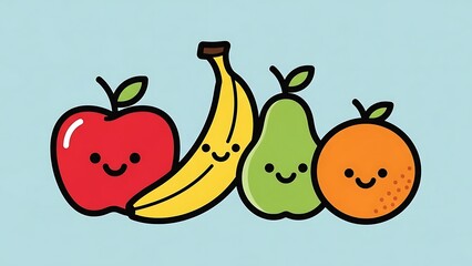 Colorful Cartoon Fruits with Smiling Faces.