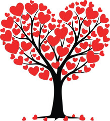 Fototapeta premium Heart shaped tree with red hearts on gray background