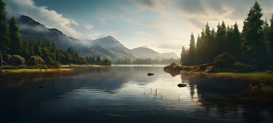 realistic photo of a glossy lake,generative AI