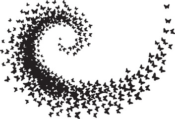 Butterfly Swarm Silhouette &ndash; Elegant Flying Butterflies Black Vector on White.