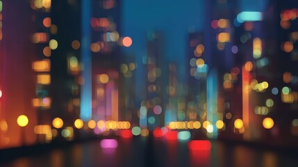 Blur circles city nightlife side view urban mood 3D render Complementary Color Scheme flat design.