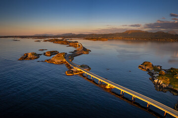 view of the Atlantic Ocean Road near Kristiansund in central Norway at sunset © makasana photo