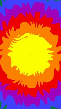 Vertical video of kaleidoscopic abstract background of rainbor hippie art. Seamless hypnotic psychedelic animation a geometric backdrop
