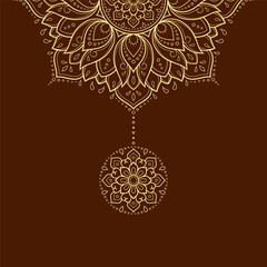 Circular pattern in form of mandala with flower for Henna, Mehndi, tattoo, decoration. Decorative ornament in ethnic oriental style. Outline doodle hand draw vector illustration.