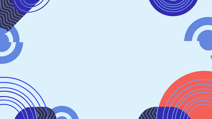 Abstract flat vector design of layered circles and shapes in blue, red, and white hues