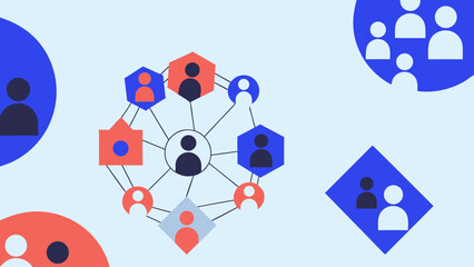 Flat illustration of community networking abstract concept with people icons connected
