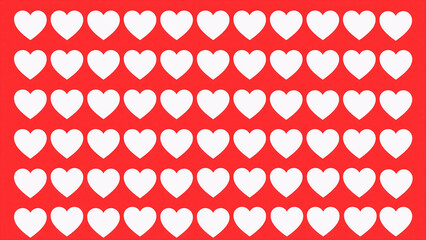 Symetrycznie ułożone białe serca na czerwonym tle, tapeta walentynkowa, papier do pakowania prezentów, naklejki