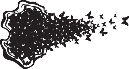 Butterfly Swarm Silhouette &ndash; Elegant Flying Butterflies Black Vector on White.
