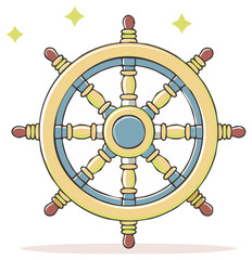 Obraz premium Cartoon Ship Helm Nautical Vector Illustration for Sailing and Navigation