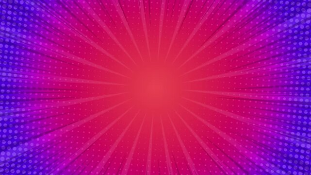 Looped red rays animation comic book action layout background.	