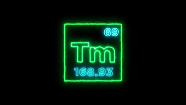 thulium periodic table element symbol hologram, chemical element Periodic Table, atomic weight element number on black background in 4K