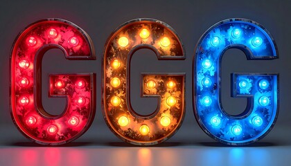 Illuminated G Letters in Red, Orange, and Blue.