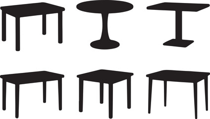 silhouette of set of different tables