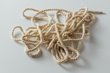 Twisted Natural Hemp Rope Messy Arrangement on Light Background