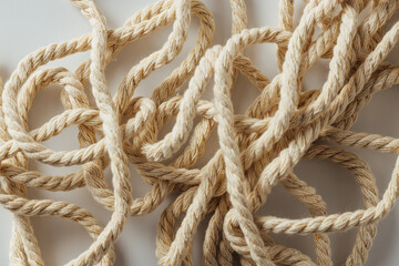 Intertwined Natural Twine Ropes on a Light Background