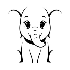  eyes and trunk cute animal face drawing for children coloring book minimalist outline sketch of young forest mammal isolated on white background