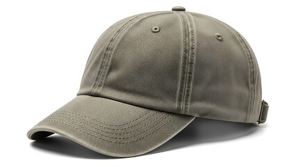 Fototapeta premium A close-up view of a khaki baseball cap on a plain white background