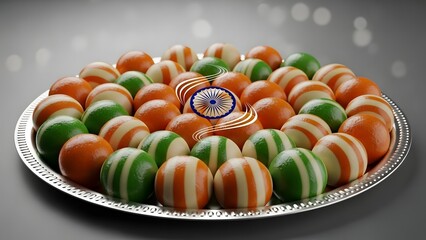 Festive indian sweets arranged in the colors of the national flag