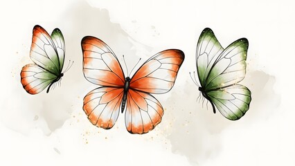 Watercolor painting of three vividly colored butterflies in a gentle flight