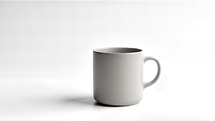 Obraz premium Minimalist white ceramic mug on a clean white background, perfect for branding and design mockups.