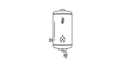 Illustration of a hot water heater with a flame symbol.