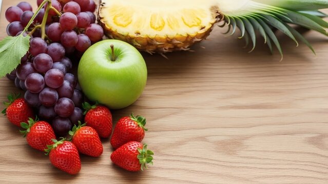 fresh fruits on a wooden table - Powered by Adobe