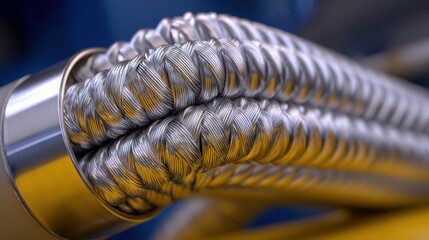 Selfhealing hydraulic hoses coiling and flexing effortlessly emphasizing durability and innovative material properties in industrial fluid systems.