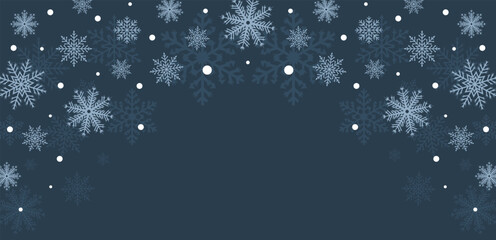 Falling White Snowflakes on Dark Blue Winter Night Backdrop