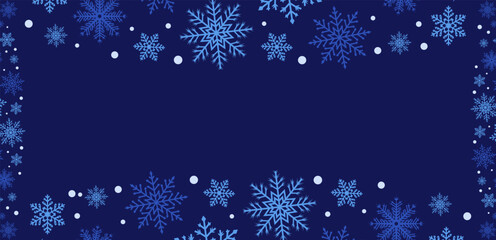 Dark Blue Snowflake Border Frame on a blue Background